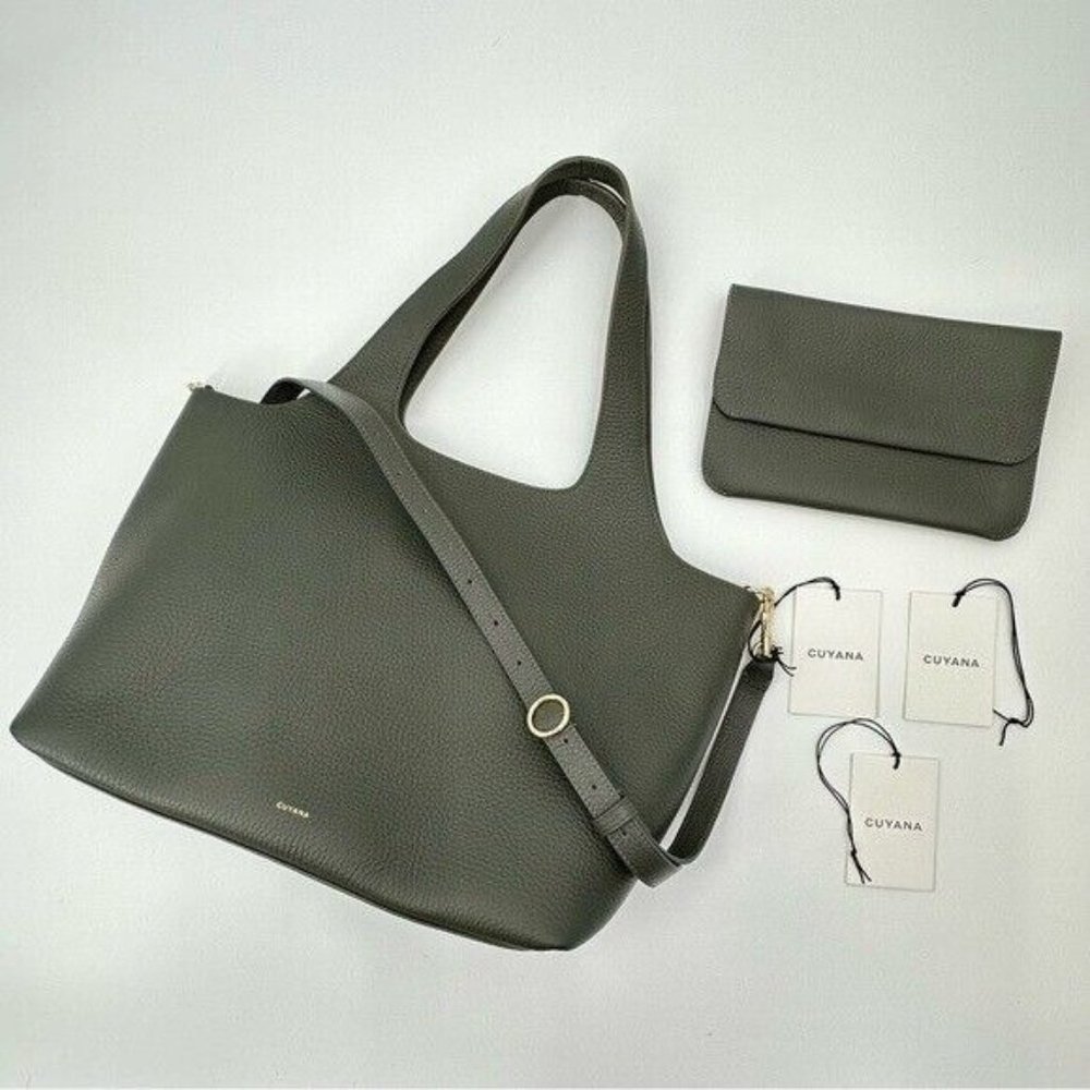 Cuyana 13” Olive Green System Tote with Strap and Flap Bag